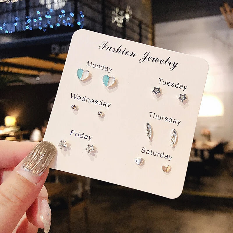 Silver Needle Stud Earrings with different motives