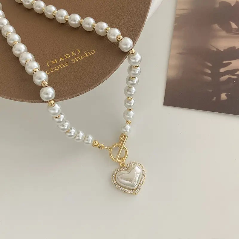 Elegant Heart Pearl Necklace and earrings