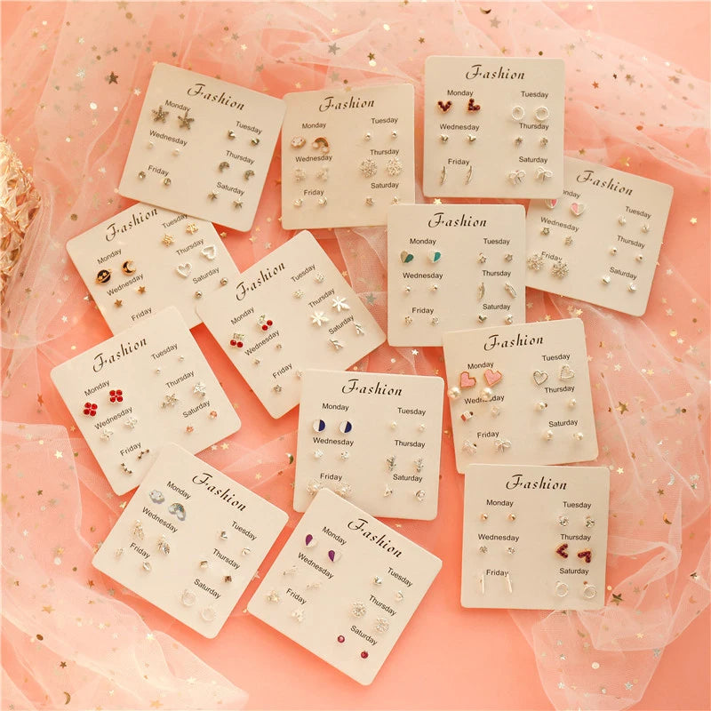 Silver Needle Stud Earrings with different motives