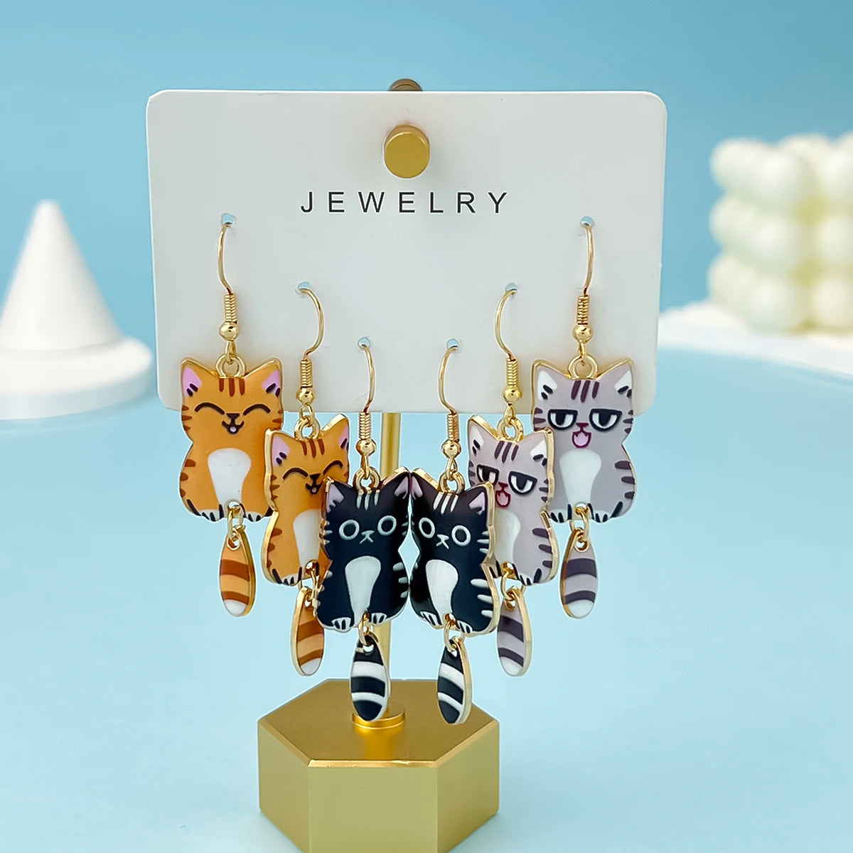 3x Cute Cat Earrings