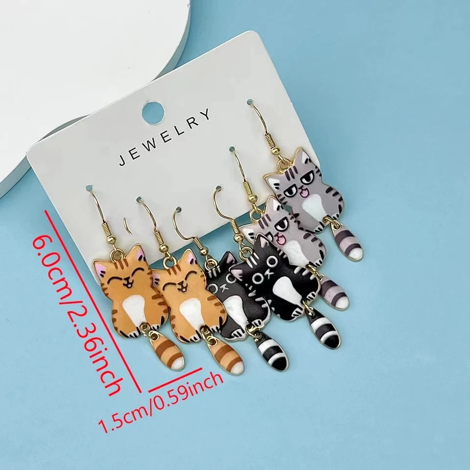 3x Cute Cat Earrings
