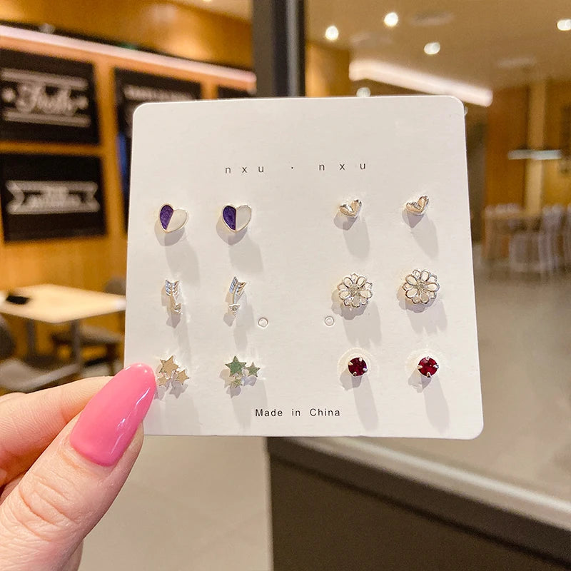 Silver Needle Stud Earrings with different motives