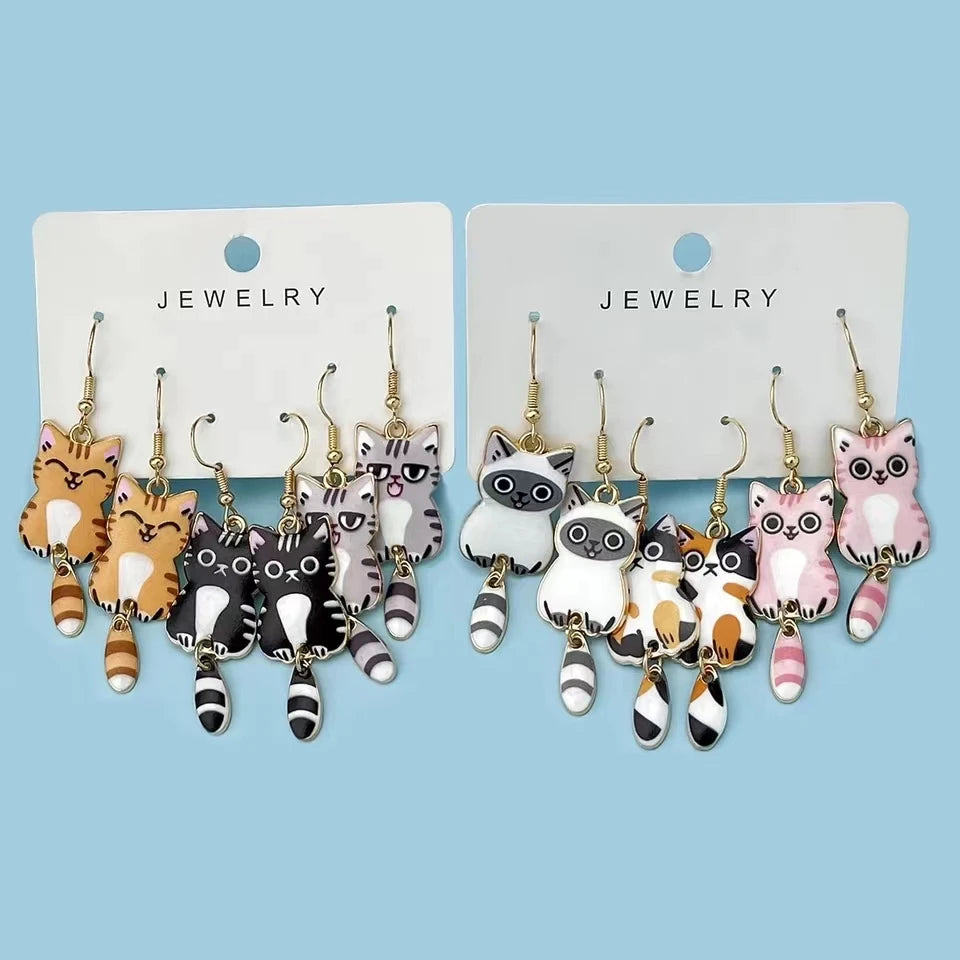 3x Cute Cat Earrings