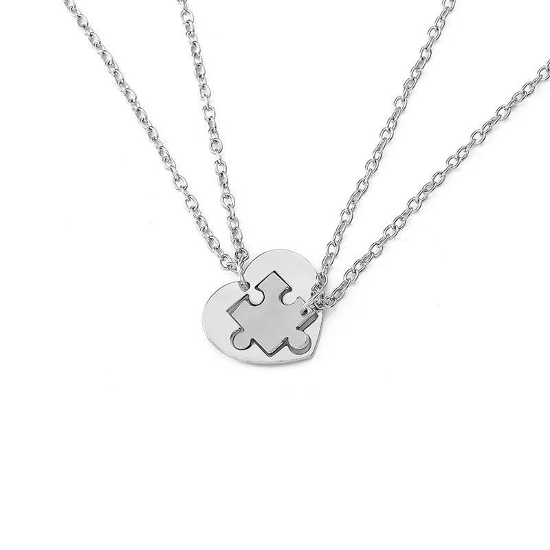 Metallic Matching Heart Necklace