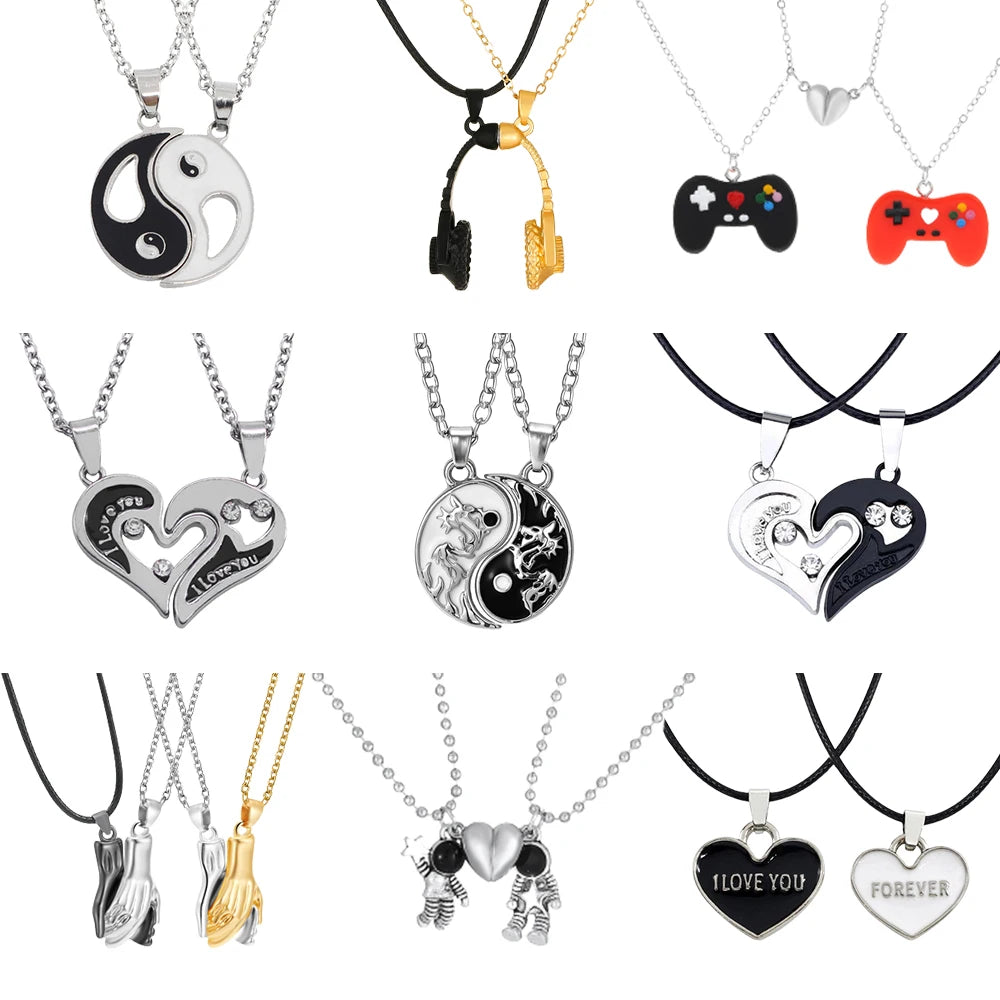 Metallic Matching Heart Necklace