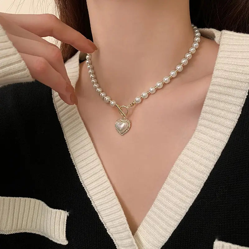 Elegant Heart Pearl Necklace and earrings