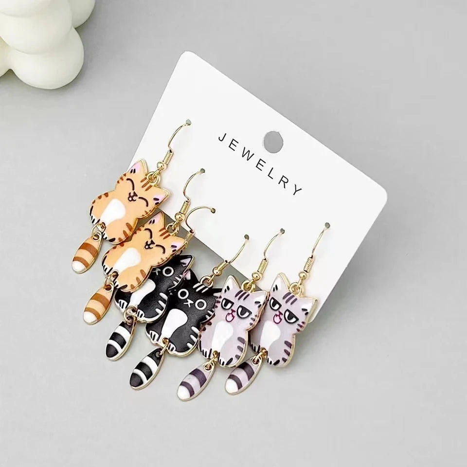3x Cute Cat Earrings
