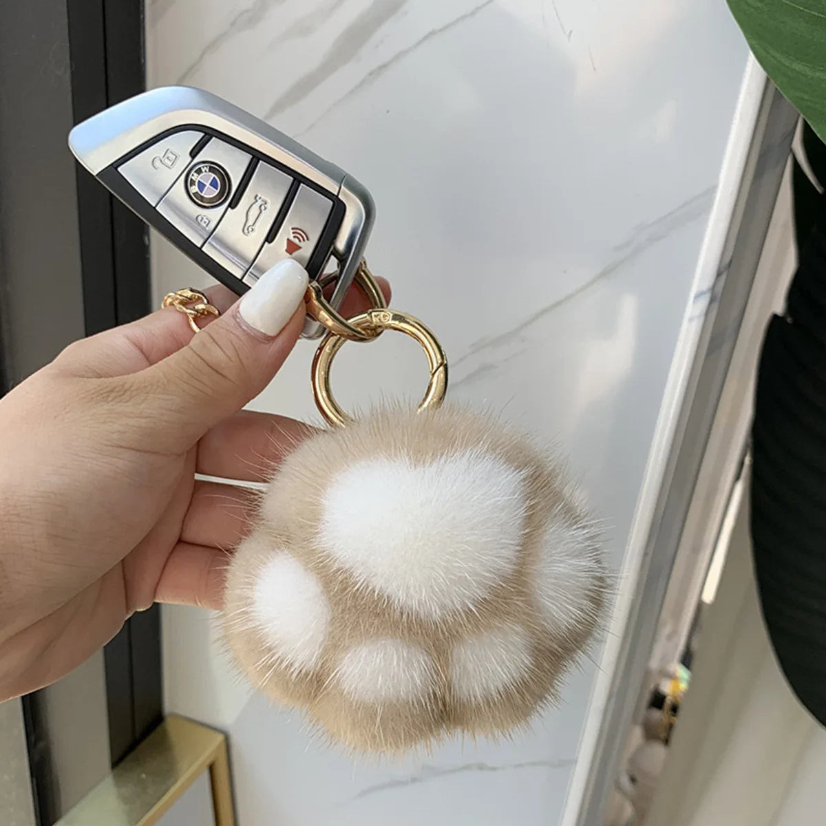 Trendy Cute Cat Paw Plush Keychain Bag Pendant Combo Made of Soft Imitation Mink