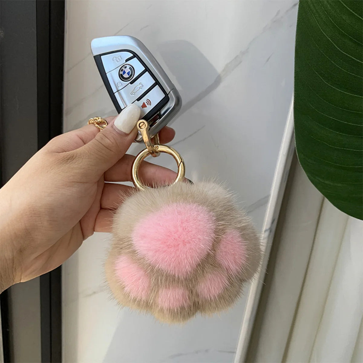 Trendy Cute Cat Paw Plush Keychain Bag Pendant Combo Made of Soft Imitation Mink