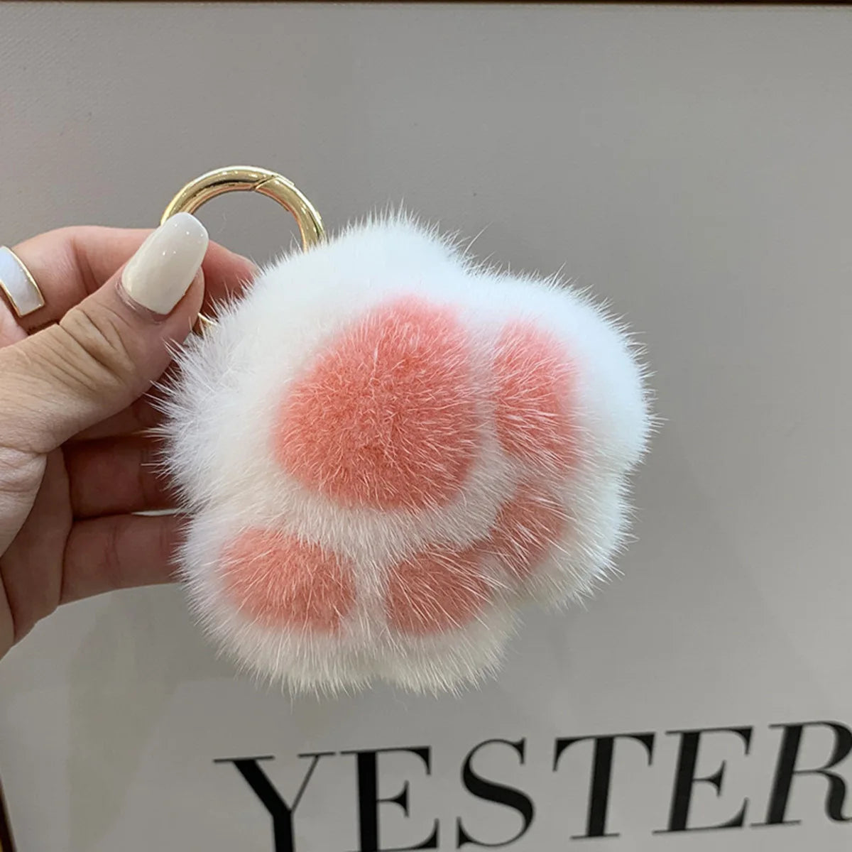 Trendy Cute Cat Paw Plush Keychain Bag Pendant Combo Made of Soft Imitation Mink