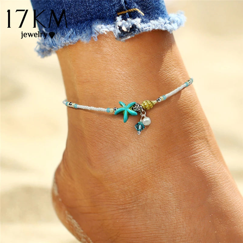 Bohemian Gold Siilver Color Butterfly Anklets For Women Fashion Beads Anklet Summer Beach Ankle Bracelet Foot Chain Jewelry