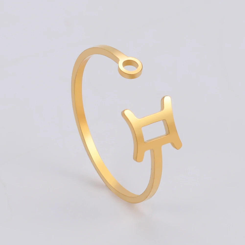 Stainless Steel Zodiac Rings 12 Constellations Open Ring for Women Aries Leo Virgo Gemini Libra Pisces Scorpio Birthday Gifts