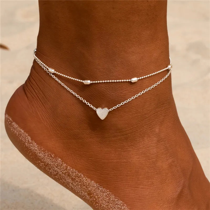 Modyle New Fashion Bohemian Simulated Pearl Chain Wedding Anklet Bracelet for Women Gold Color Shell Pendant Anklet Jewelry Gift