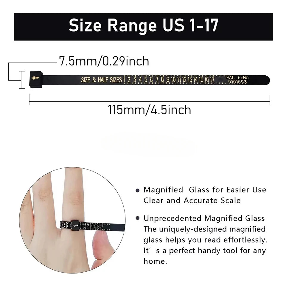 1-17 US Size Ring Sizer Measuring Set Reusable Finger Size Gauge Measure Tool Jewelry Sizing Tools for Wedding