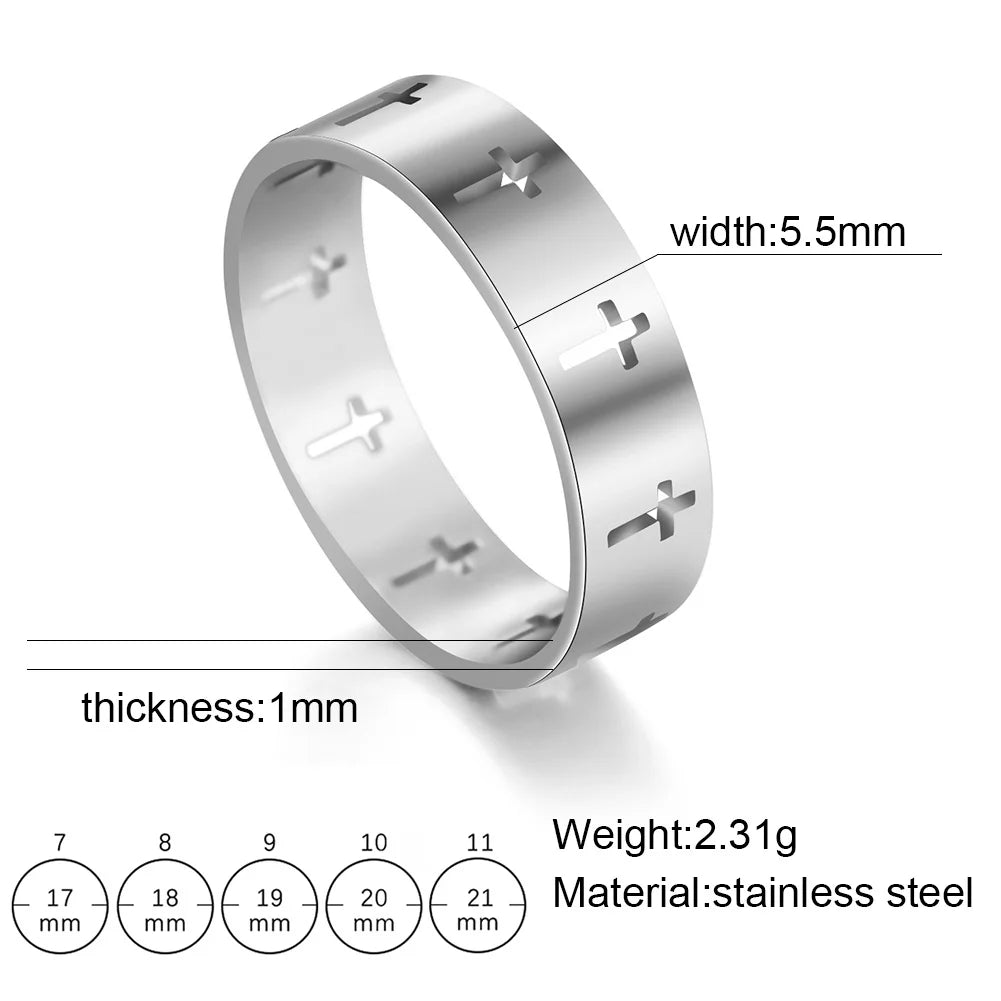 COOLTIME Gothic Cross Couple Rings Stainless Steel Silver Color Jesus Cross Finger Ring for Men Women Punk Jewelry Wedding Gift