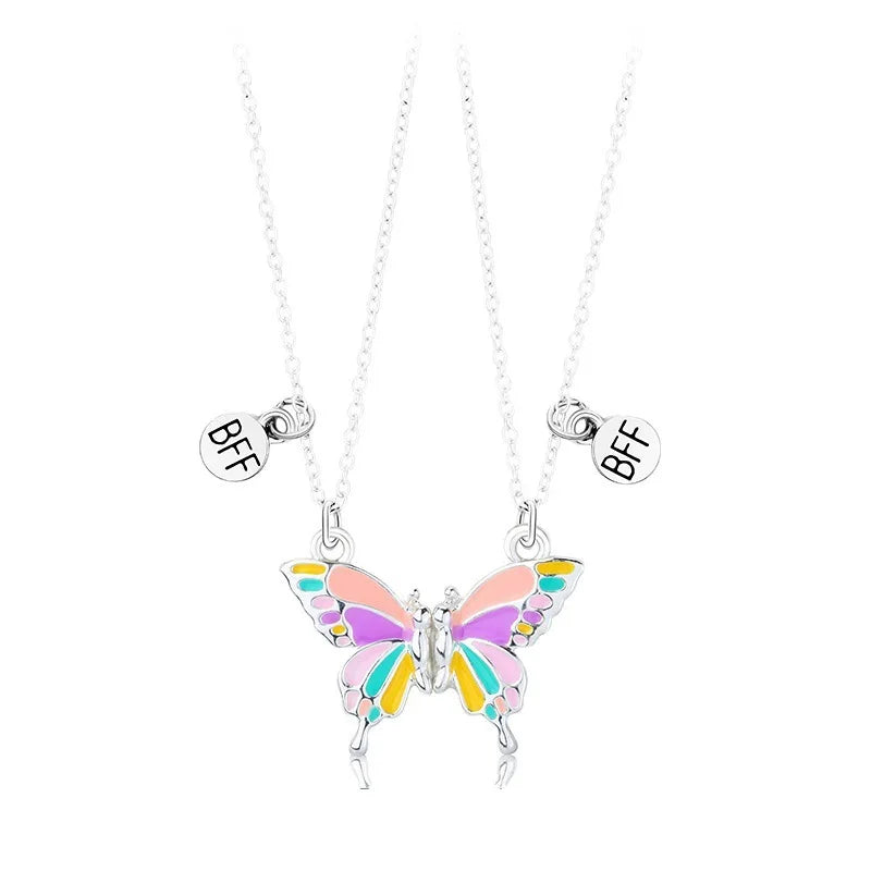 2pcs/Set Heart BFF Necklace for Women Adjustable Chain Magnet DIY Heart Butterfly Friendship Collar Best Friends Jewelry Gifts