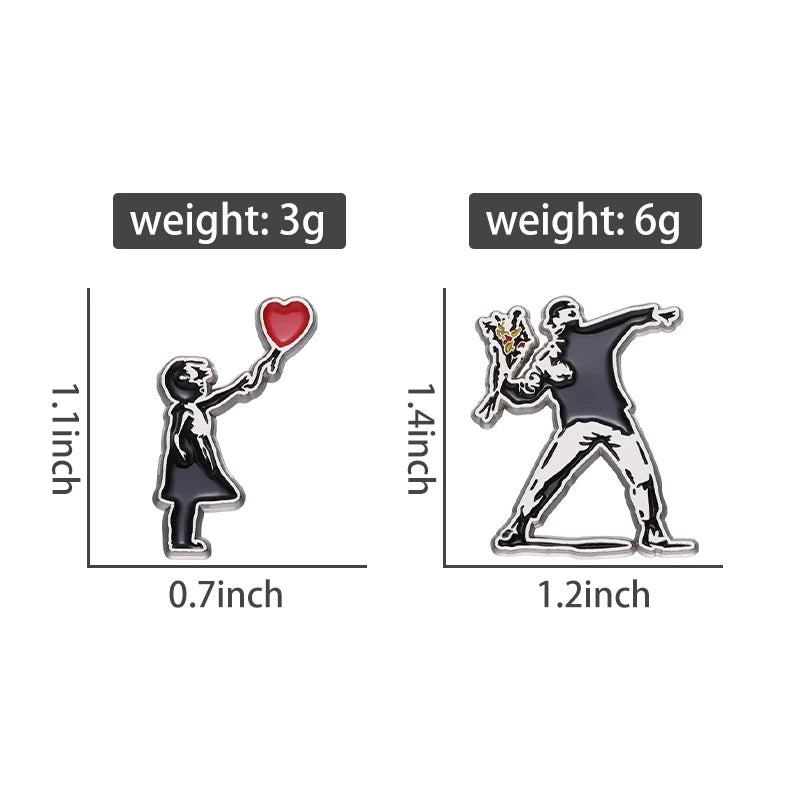 Classic Banksy Art Design Collection Brooch Enamel Pin Flower Thrower Boy Red Balloon Girl Badge Decoration Lapel Jewelry Gift