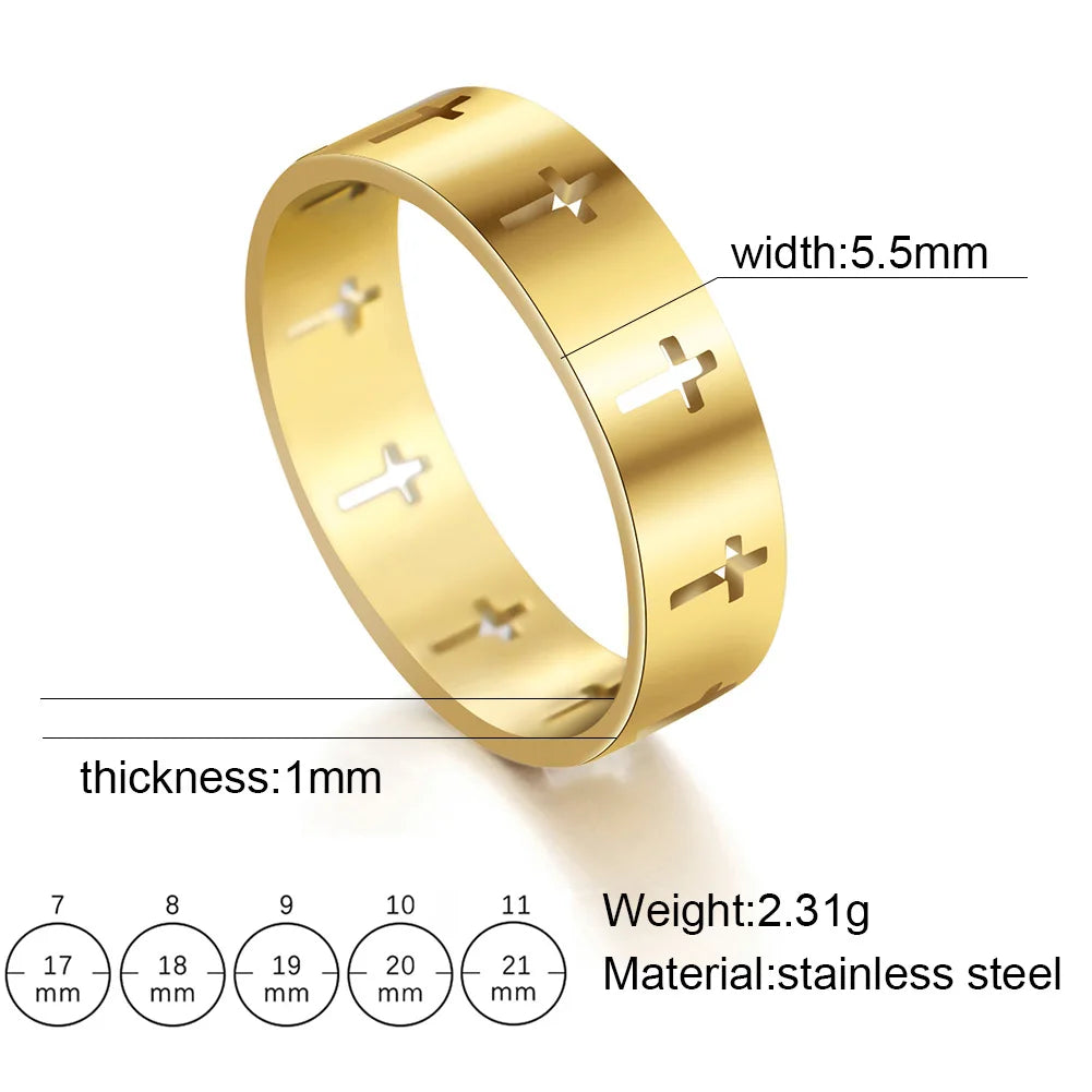 COOLTIME Gothic Cross Couple Rings Stainless Steel Silver Color Jesus Cross Finger Ring for Men Women Punk Jewelry Wedding Gift