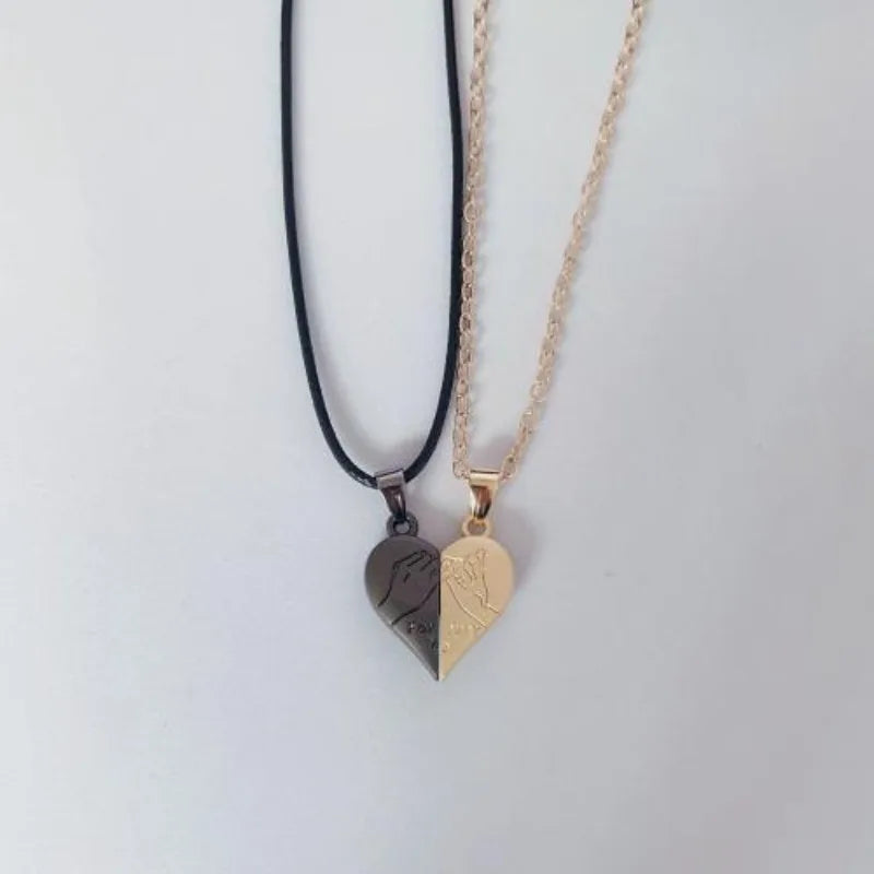 2Pcs Magnet Heart Forever Stitching Necklace Set for Women Lover Couple Gift Metal Romantic Hand Pendant Chain Valentine Jewelry