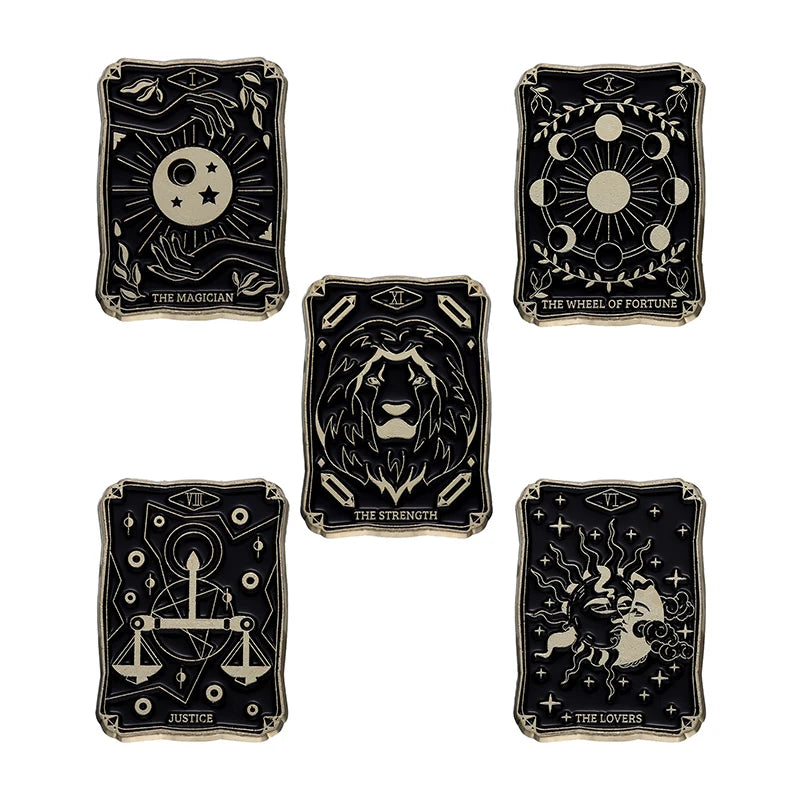 Oil Painting 3-5pcs/Set Enamel Pins Tarot Cards Night Sky Black Cat Brooches Lapel Badge Punk Gothic Jewelry Gift for Friends