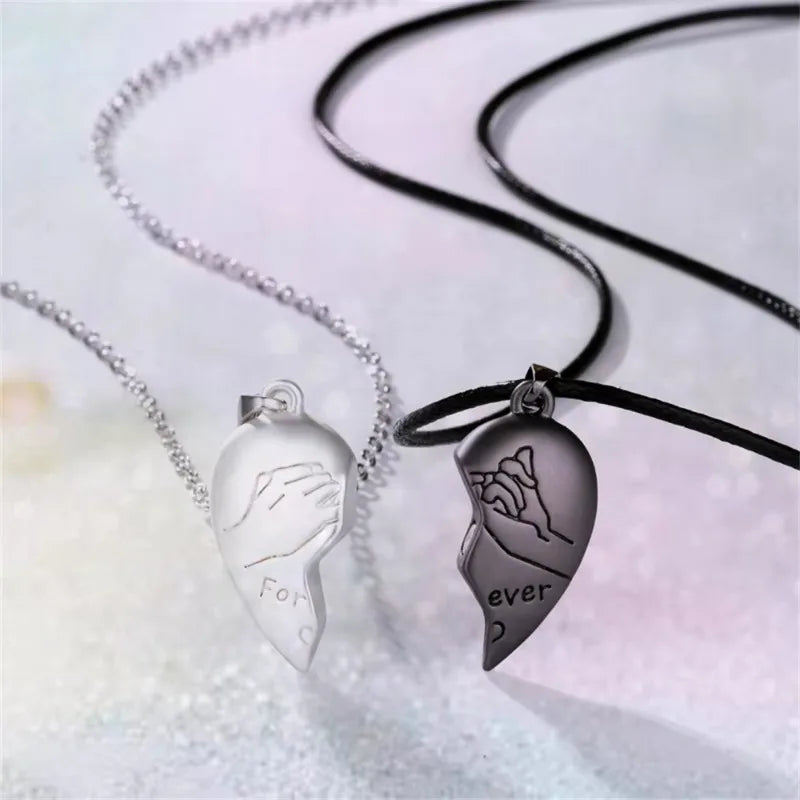 2Pcs Magnet Heart Forever Stitching Necklace Set for Women Lover Couple Gift Metal Romantic Hand Pendant Chain Valentine Jewelry