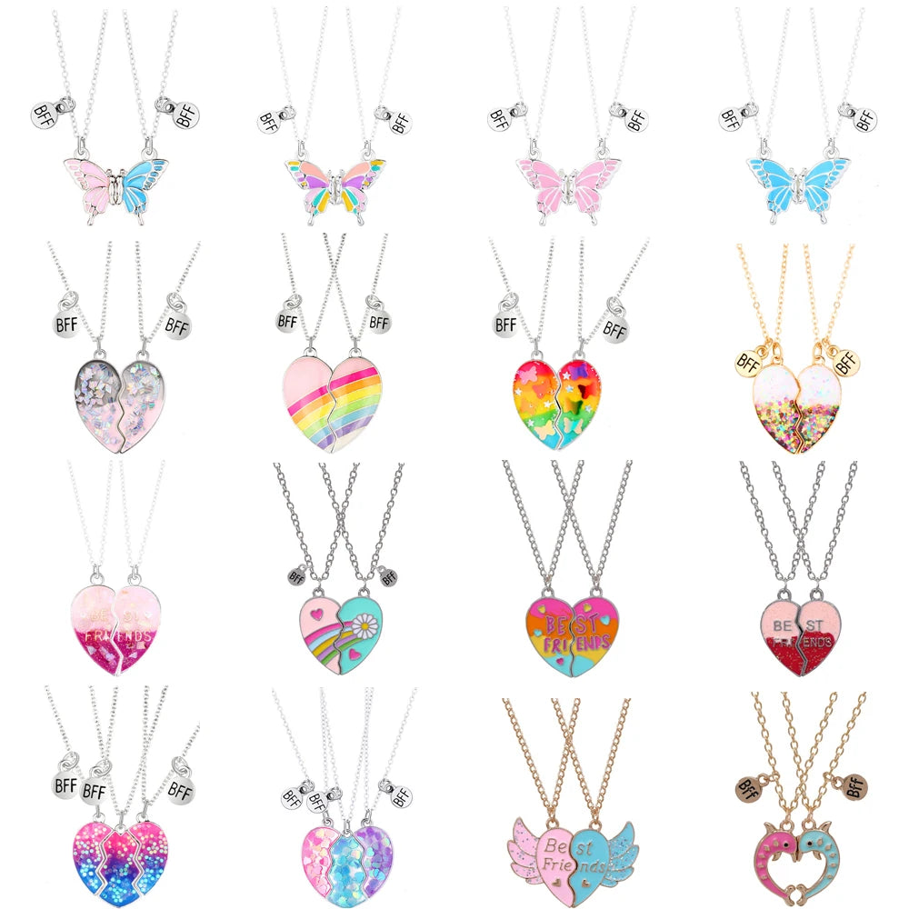 2pcs/Set Heart BFF Necklace for Women Adjustable Chain Magnet DIY Heart Butterfly Friendship Collar Best Friends Jewelry Gifts