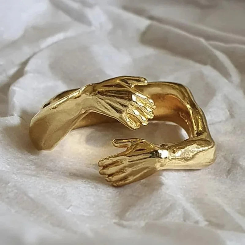 Gothic Hug Muscle Hands Rings For Women Men Adjustable Open Hug Hands Ring Party Wedding Couple Vintage Jewelry Anillos Bague