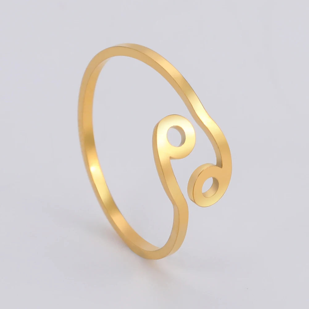 Stainless Steel Zodiac Rings 12 Constellations Open Ring for Women Aries Leo Virgo Gemini Libra Pisces Scorpio Birthday Gifts