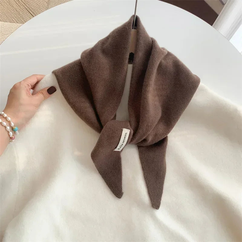 British Korean Triangle Scarf  Niche Wool  Triangular Scarf Women Headscarf Knitted Scarf Multi-functional Warm Knitted Scarf