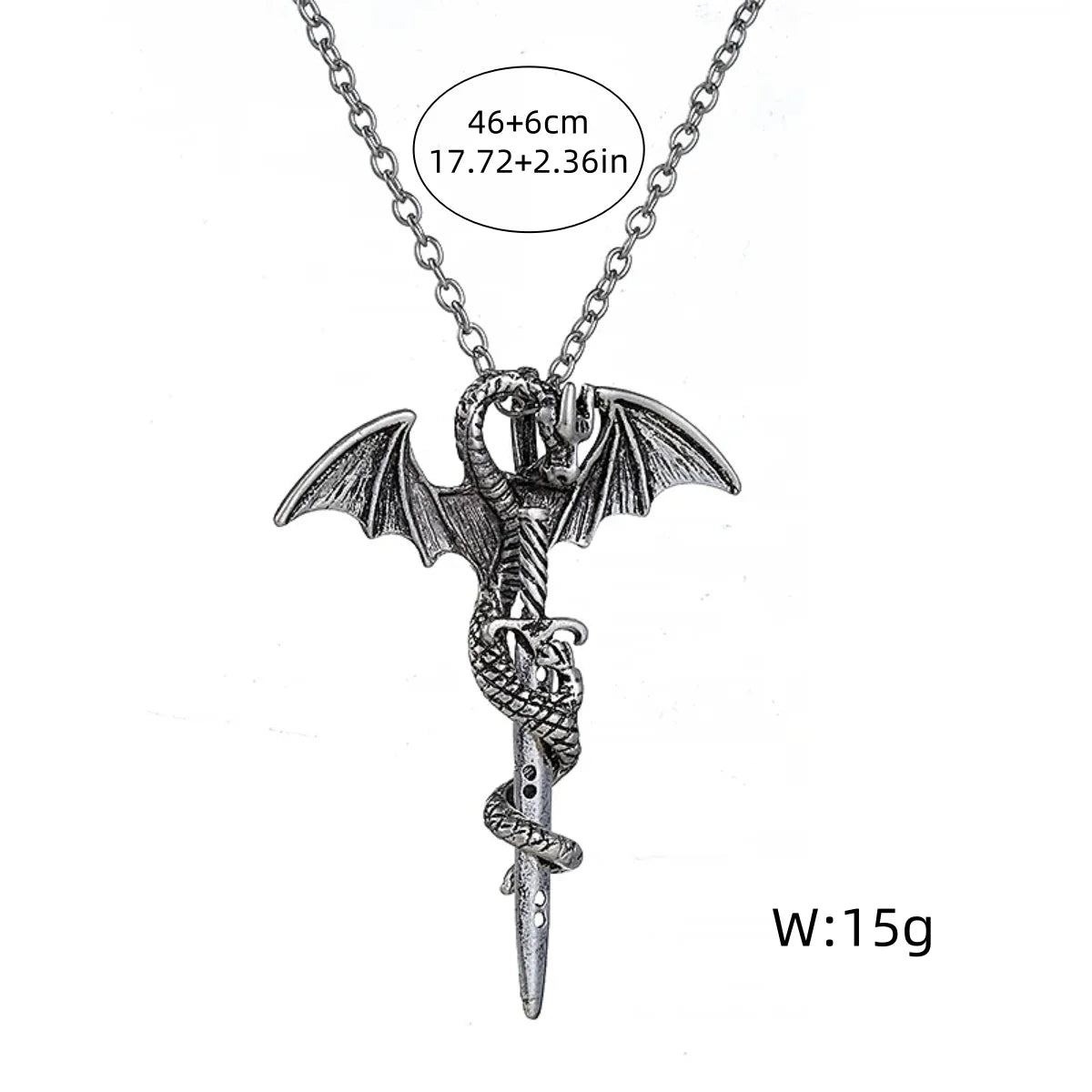 Fashion Vintage Charm Pterosaurs Sword Necklace Flying Dragon With Wings Rolled Pendant Cross Punk Jewelry Men Women