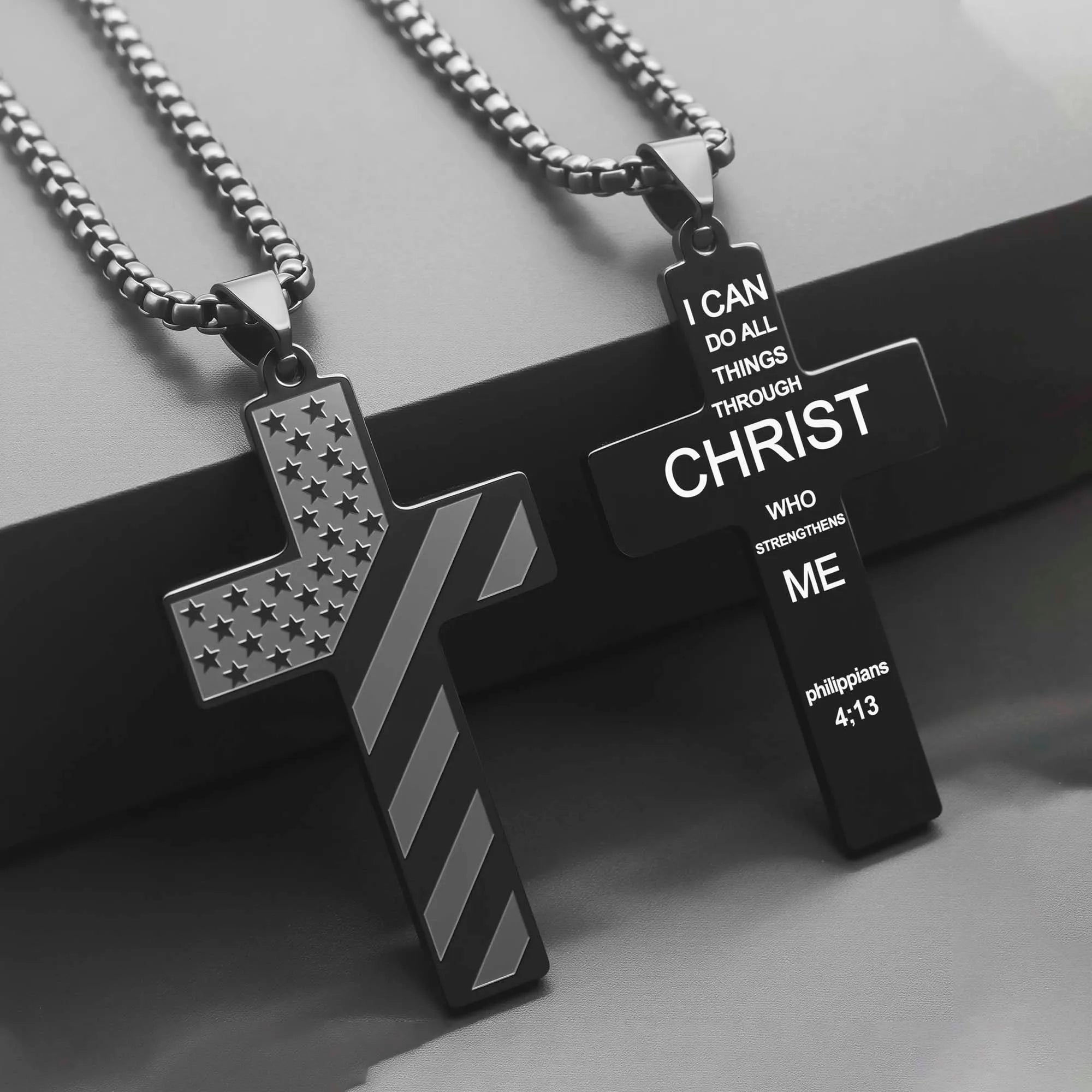 Collier Homme Male Stainless Steel Necklace USA Flag Cross Necklaces for Man Collar Hombre Bible Verse Necklace Man Jewelry