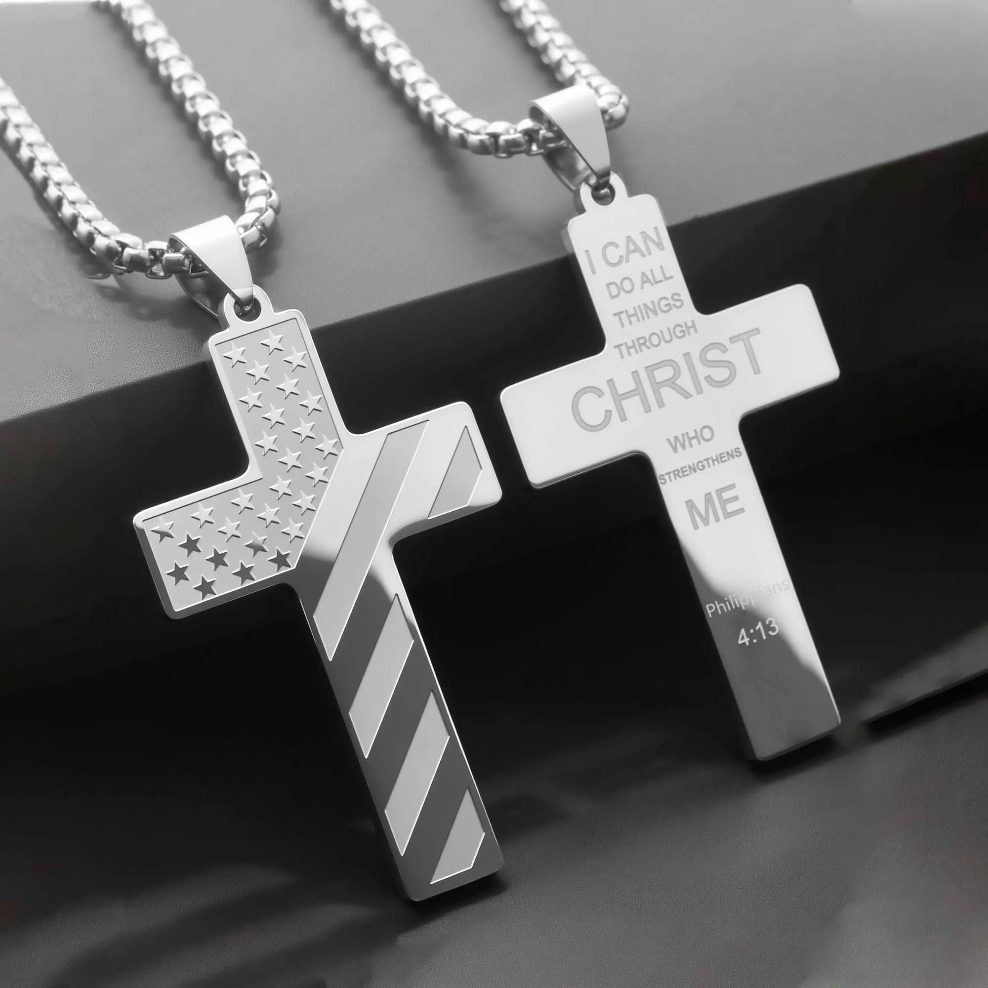 Collier Homme Male Stainless Steel Necklace USA Flag Cross Necklaces for Man Collar Hombre Bible Verse Necklace Man Jewelry