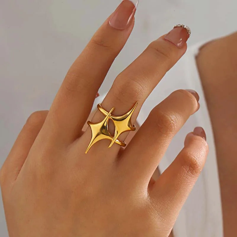 Stainless Steel Star Moon Sun Open Rings For Women Punk Hip Hop Metal Multilayer Finger Rings Jewelry Accessories Gift