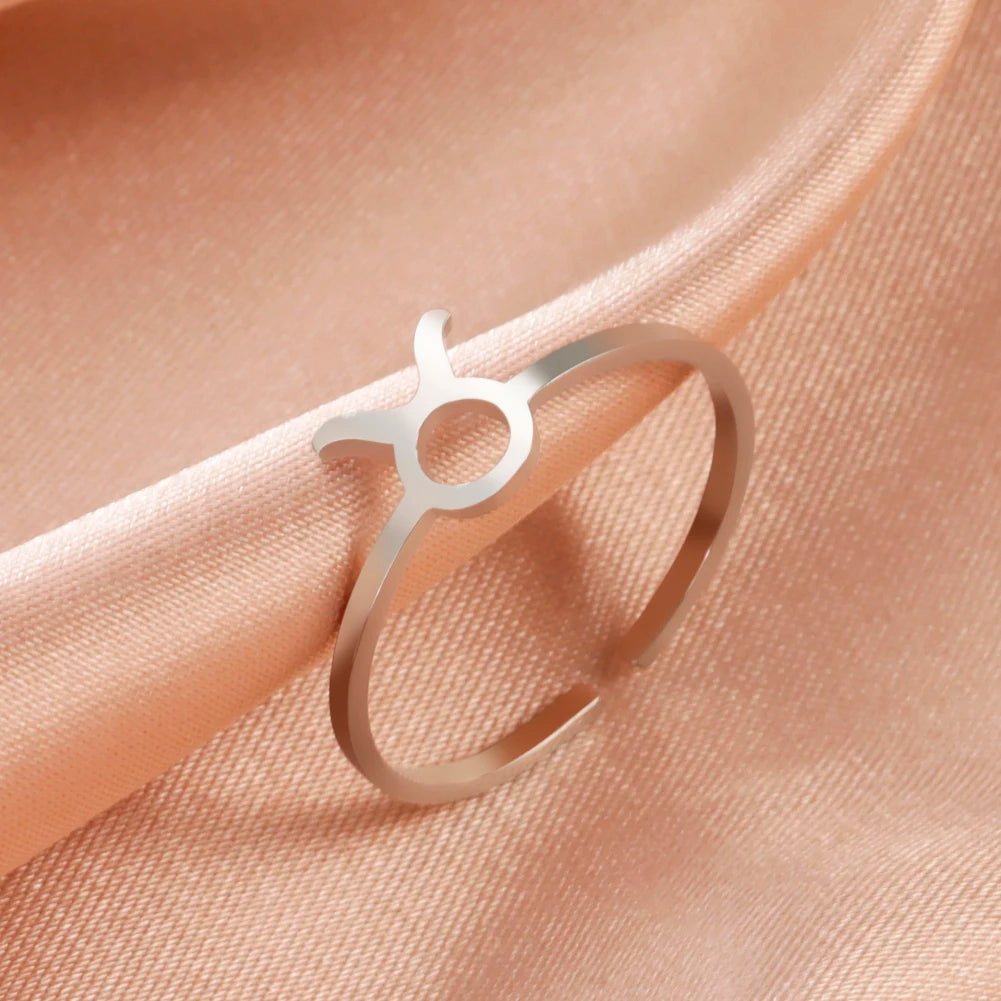 Stainless Steel Zodiac Rings 12 Constellations Open Ring for Women Aries Leo Virgo Gemini Libra Pisces Scorpio Birthday Gifts