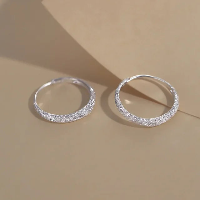 925 Silver Needle Piercing Circle Charm Hoop Earring For Women Girls Party Wedding  Jewelry