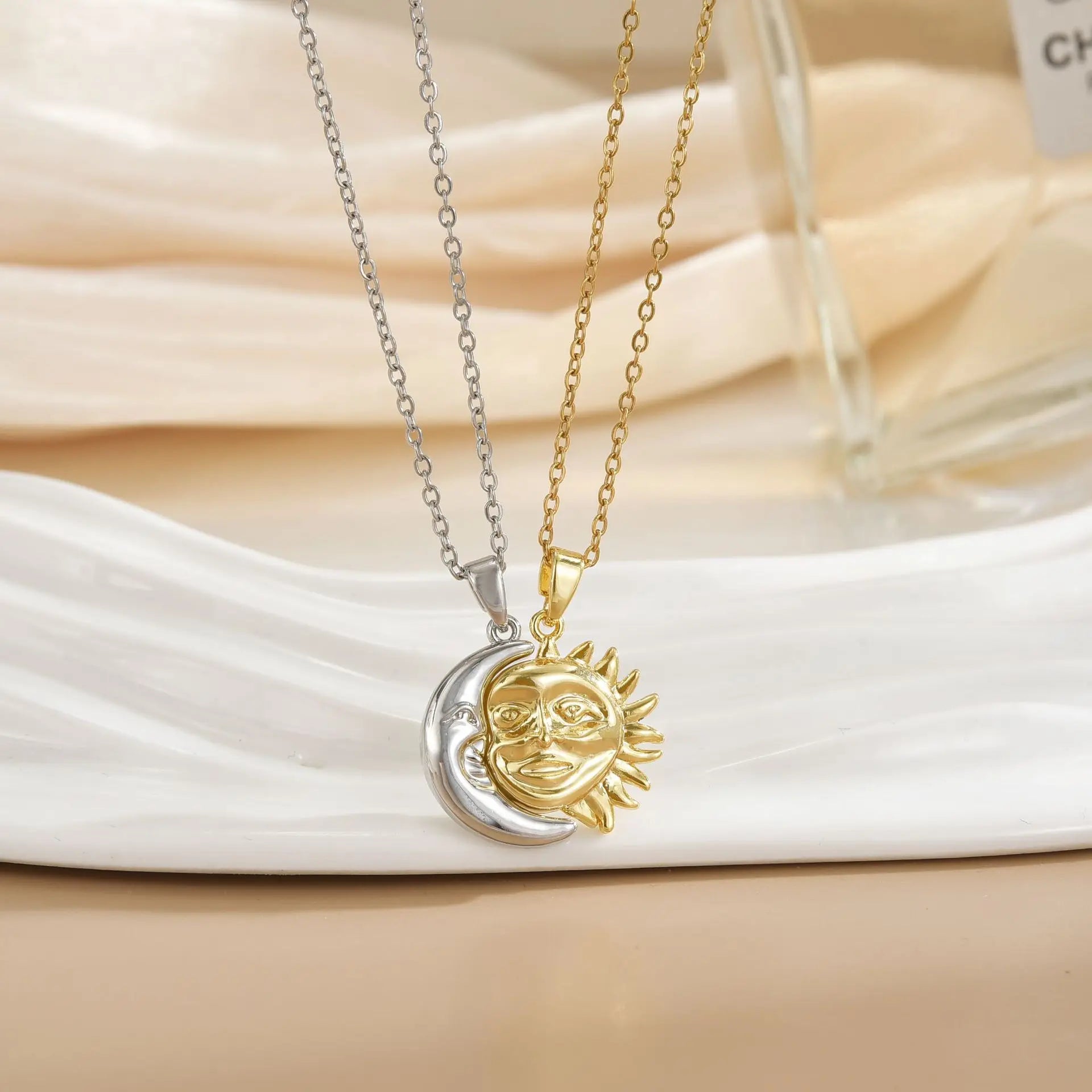 Couples Magnetic Necklaces Sun and Moon Angel Hug Heart Pendant Friendship Matching Necklaces for Birthdays Anniversaries