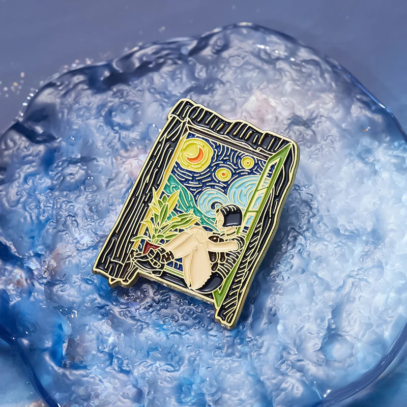 Oil Painting 3-5pcs/Set Enamel Pins Tarot Cards Night Sky Black Cat Brooches Lapel Badge Punk Gothic Jewelry Gift for Friends