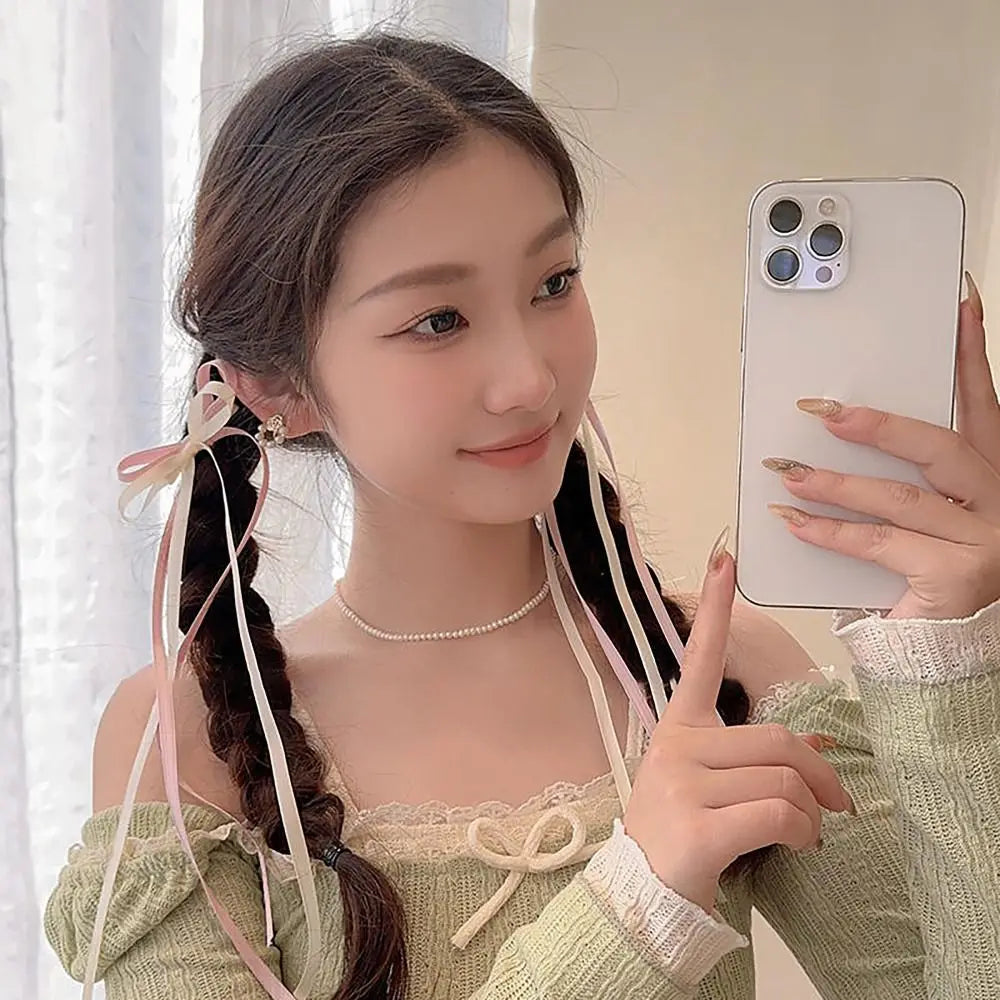 1PAIR Kawaii Ballet Bowknot Hair Clip Satin Cute Ribbon Bobby Pin Lace Braiding Hair Tool Women Girls
