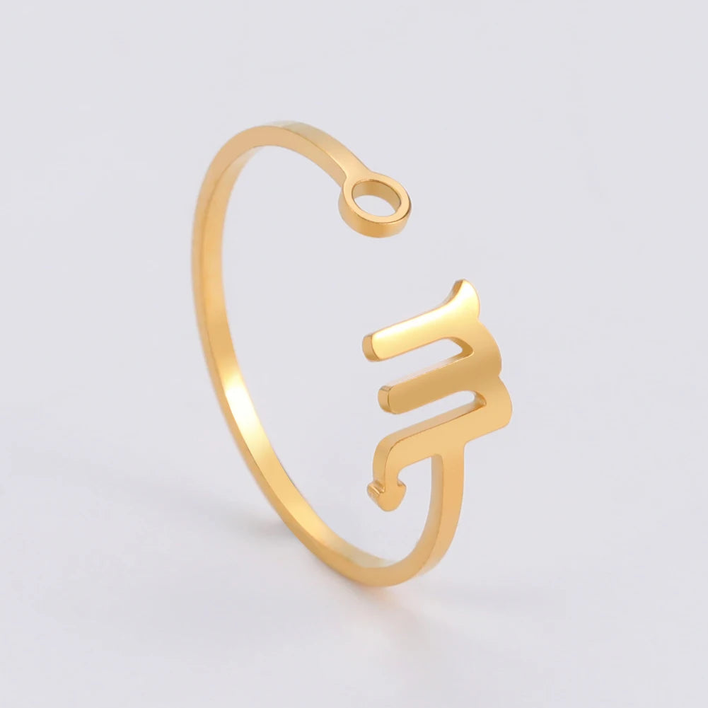Stainless Steel Zodiac Rings 12 Constellations Open Ring for Women Aries Leo Virgo Gemini Libra Pisces Scorpio Birthday Gifts