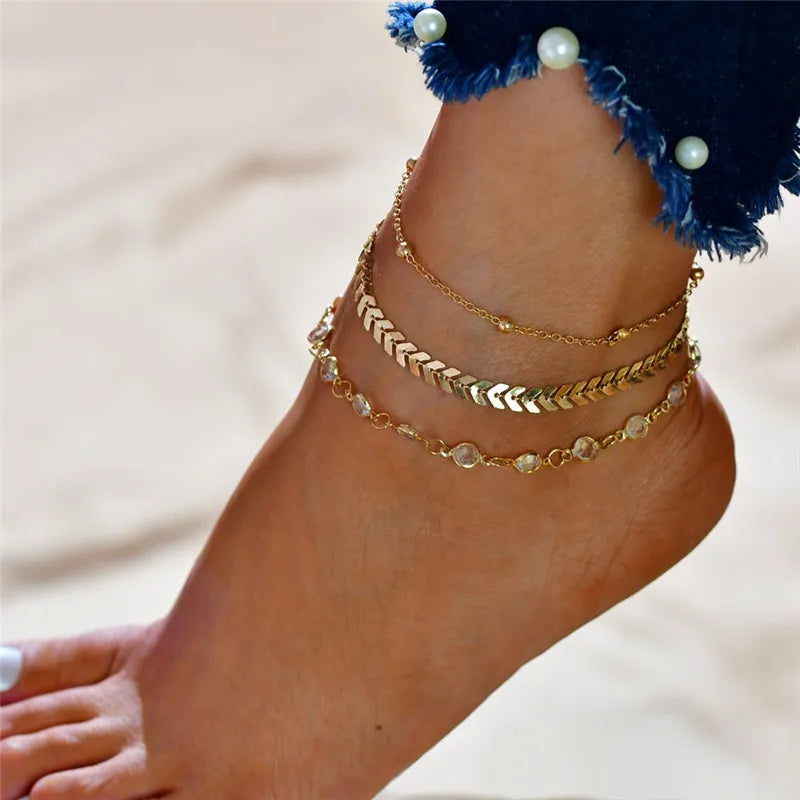 Modyle New Fashion Bohemian Simulated Pearl Chain Wedding Anklet Bracelet for Women Gold Color Shell Pendant Anklet Jewelry Gift