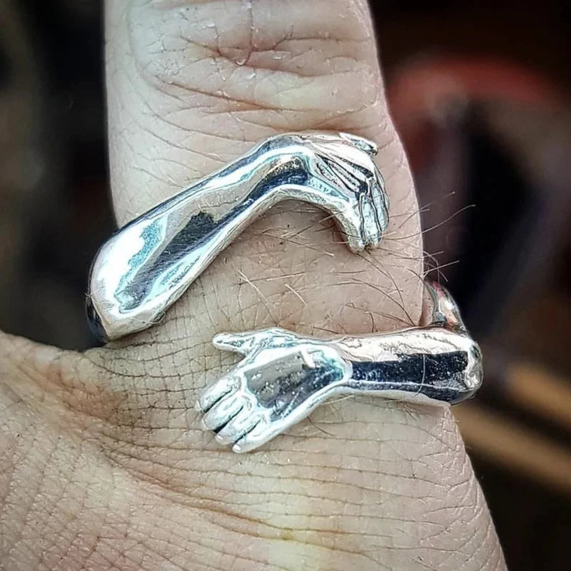 Gothic Hug Muscle Hands Rings For Women Men Adjustable Open Hug Hands Ring Party Wedding Couple Vintage Jewelry Anillos Bague