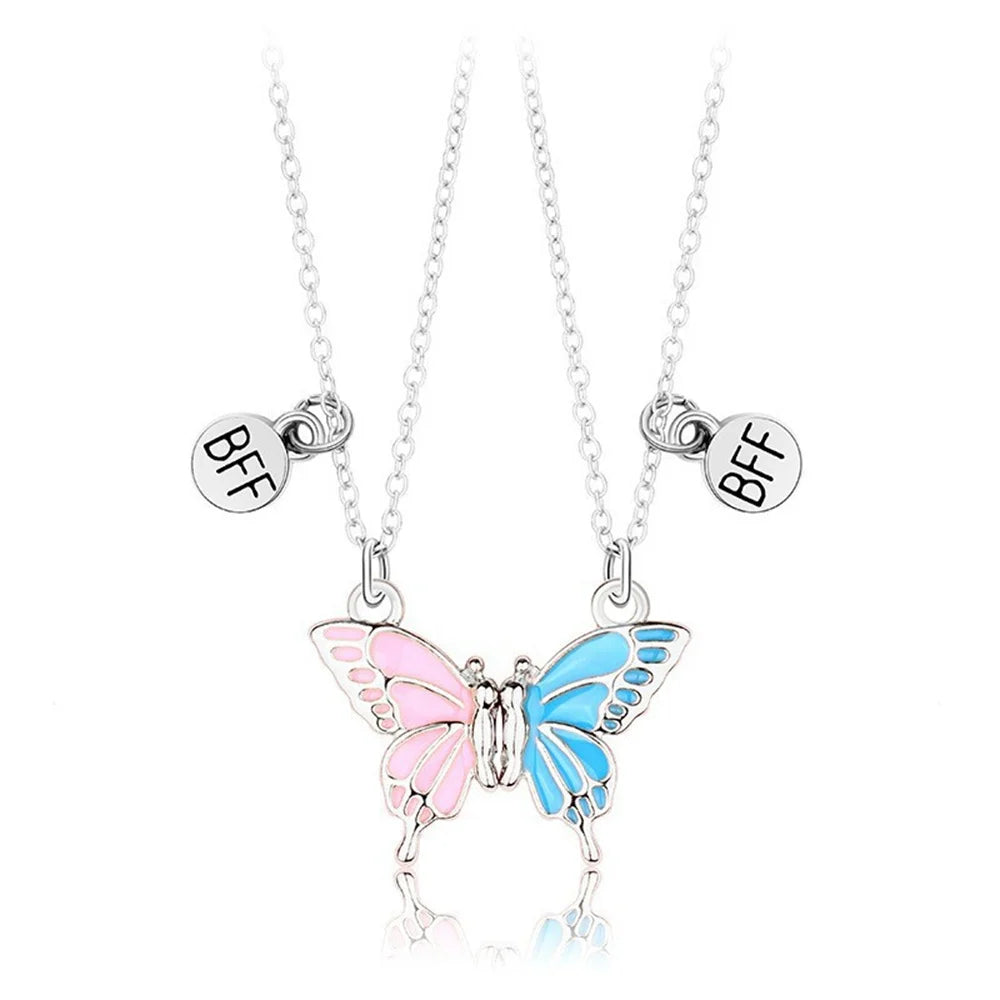 2pcs/Set Heart BFF Necklace for Women Adjustable Chain Magnet DIY Heart Butterfly Friendship Collar Best Friends Jewelry Gifts