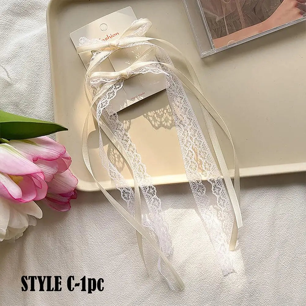 1PAIR Kawaii Ballet Bowknot Hair Clip Satin Cute Ribbon Bobby Pin Lace Braiding Hair Tool Women Girls
