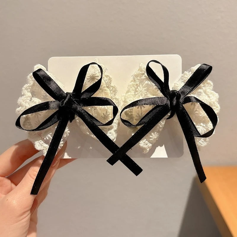New Elegant Pearl Bow Tassel Hair Clips Solid Velvet Hair Claw Children Princess Hairpins Hair Accessories Заколка Для Волос