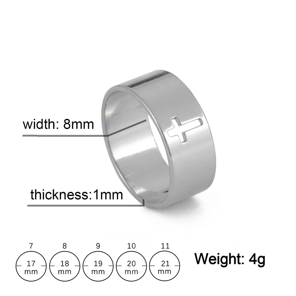 COOLTIME Gothic Cross Couple Rings Stainless Steel Silver Color Jesus Cross Finger Ring for Men Women Punk Jewelry Wedding Gift
