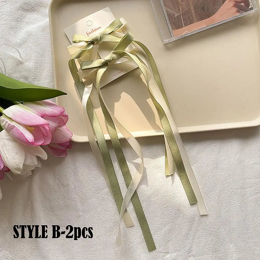 1PAIR Kawaii Ballet Bowknot Hair Clip Satin Cute Ribbon Bobby Pin Lace Braiding Hair Tool Women Girls