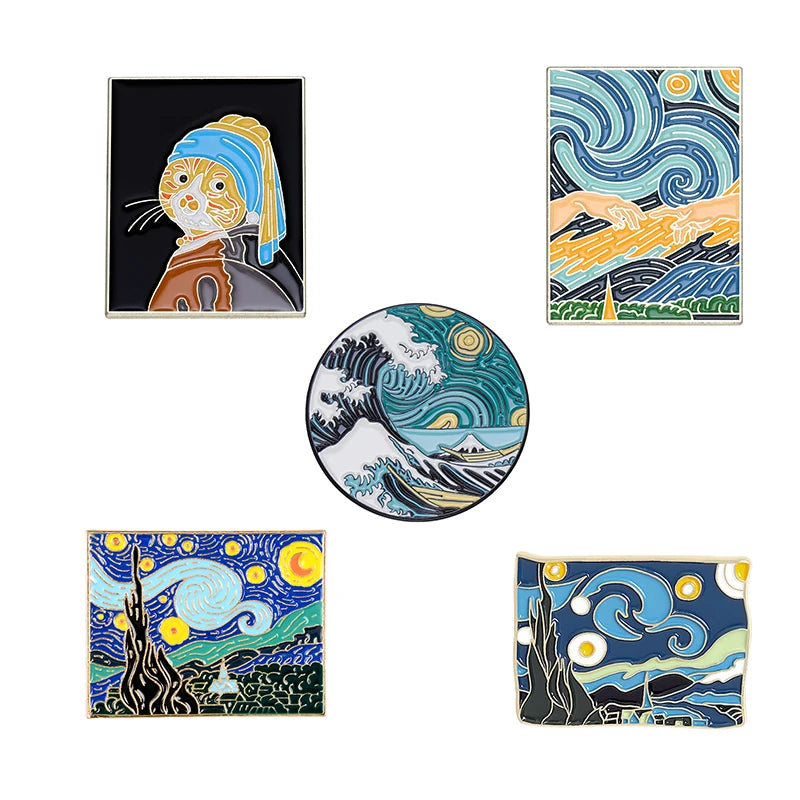 Oil Painting 3-5pcs/Set Enamel Pins Tarot Cards Night Sky Black Cat Brooches Lapel Badge Punk Gothic Jewelry Gift for Friends