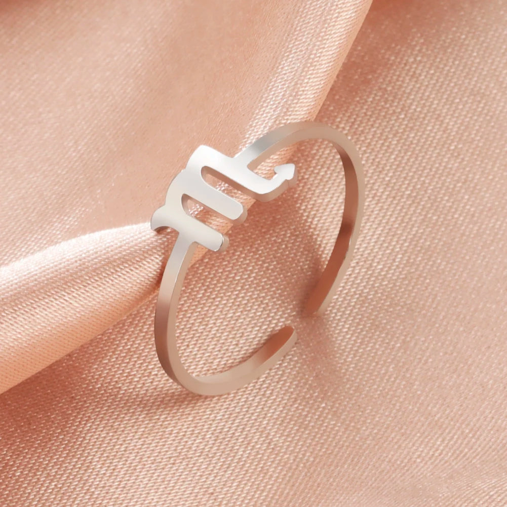 Stainless Steel Zodiac Rings 12 Constellations Open Ring for Women Aries Leo Virgo Gemini Libra Pisces Scorpio Birthday Gifts