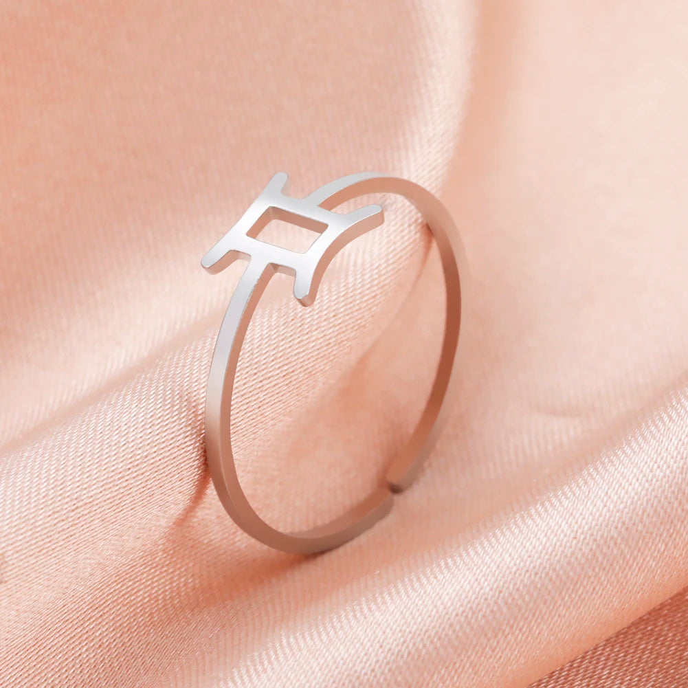 Stainless Steel Zodiac Rings 12 Constellations Open Ring for Women Aries Leo Virgo Gemini Libra Pisces Scorpio Birthday Gifts