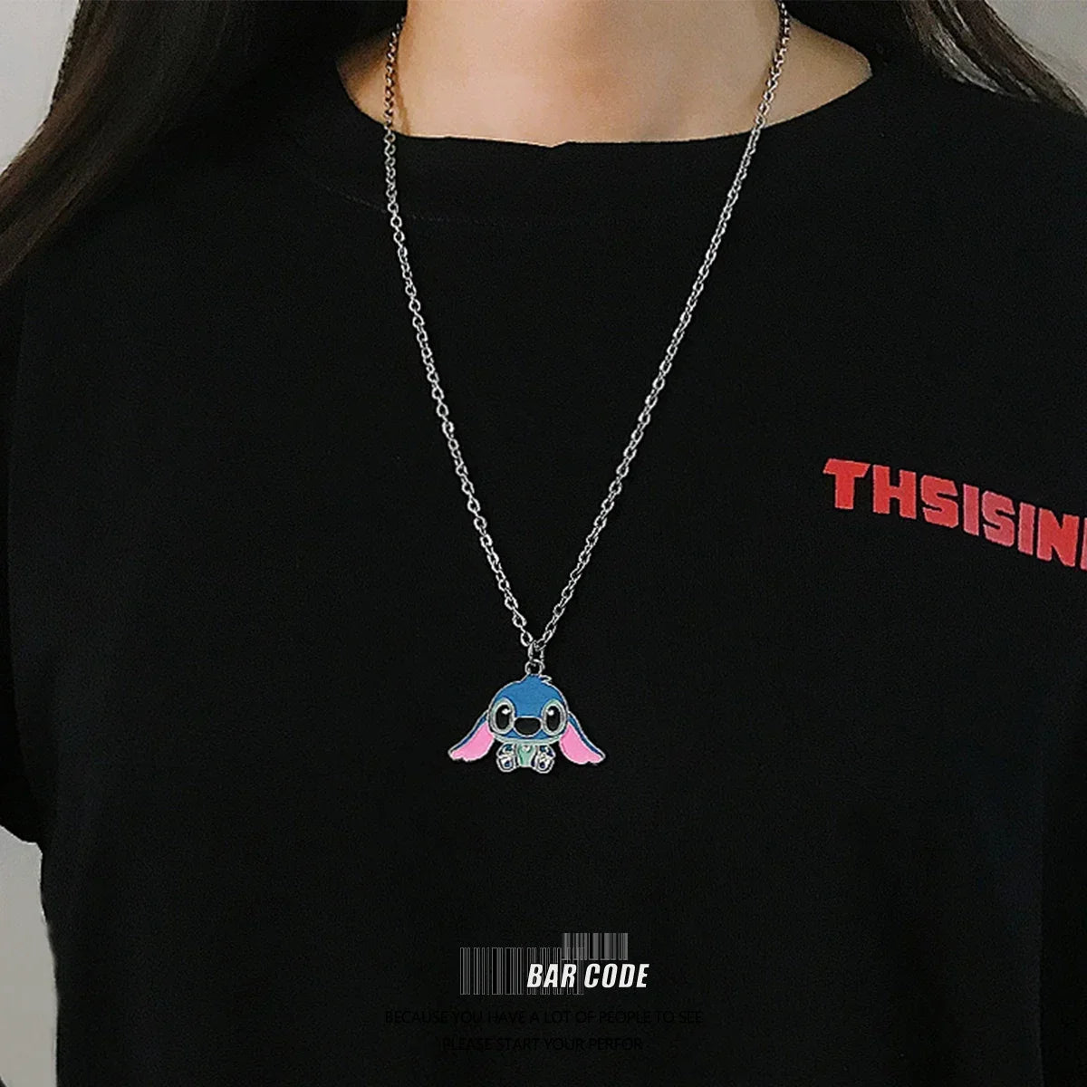 Disney Fashion Cartoon Cute Big Ear Stitch Couple Necklace Personalized Hip Hop Pendant Sweater Chain